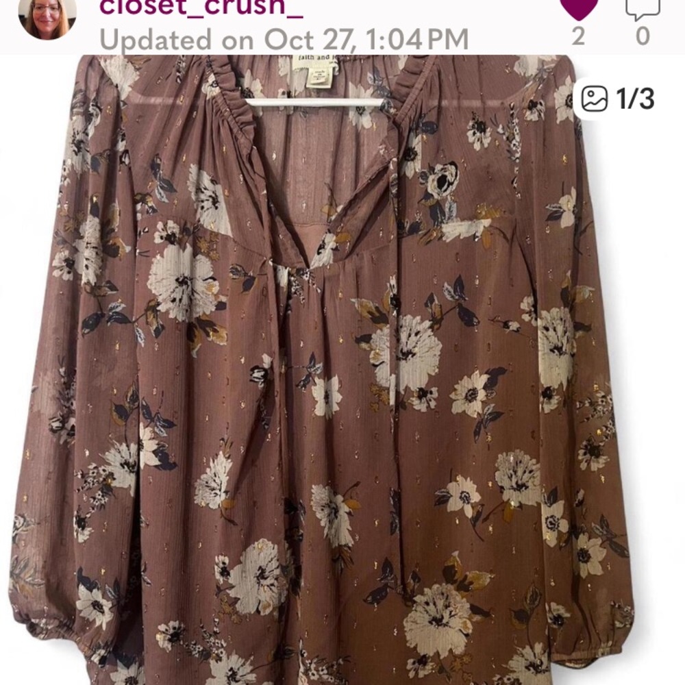 Faith and Joy Floral Blouse in Brown and White
